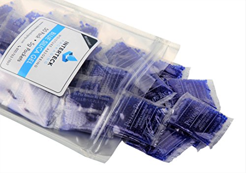 INTERTECK PACKAGING 5 Gram Silica Gel Packets - Blue to Pink, Rechargeable Desiccant Packets and Dehumidifiers (Indicating, 50 Pack)
