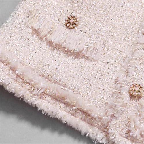 Mnjyihy Women V-Neck Slim Short Tweed Jackets Single Breasted Long Sleeves Wool Blends Work Coat Outwear3