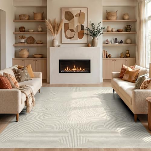 Adiugt 2'x3' Washable Area Rug Cream Maze Gentle Curved Pathway