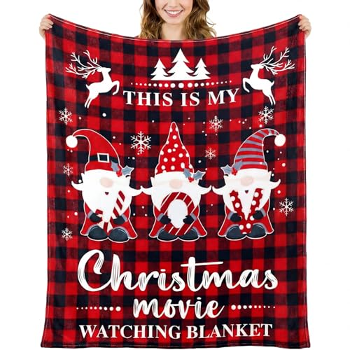 Buryeah 50'' x 60'' Christmas Throw Blanket This is My Christmas Movie Watching Blanket Plush Warm Black Red Movie Lover Gifts Home Decor for Sofa Couch Bed