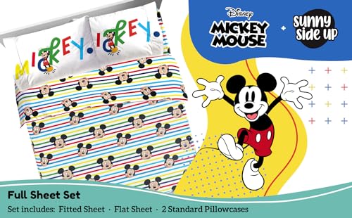 Image of Sunny Side Up Disney Mickey Mouse Full Sheet Set - 4 Piece Kids Bedding Set Includes Pillow Cover - Super Soft Microfiber Sheets