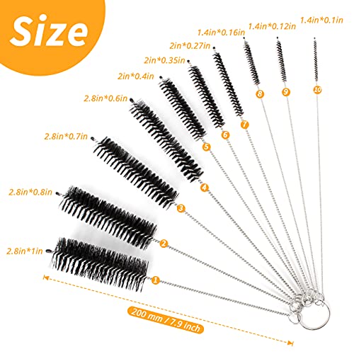 Kufung Bottle Brush, 8 Inch Nylon Tube Brush Set For Water Bottles, Glasswares, For Narrow Neck Bottles Cups With Hook, Set Of 10Pcs #TOP1