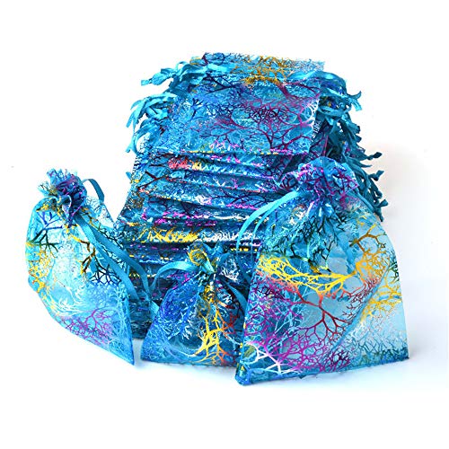 HOMIXES 100pcs Sacs Organza avec Motif Corail Pochettes à Bijoux avec Cordon de Serrage Sac de Cadeaux de Mariage pour Bijoux Cadeaux Bonbons Cover