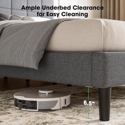 Image of Marsail Queen Size Bed Frame with Upholstered Adjustable Headboard, Fits 6-12 Inch Mattress, 1300 lbs Capacity, 12 Sturdy Solid Wood Support Legs, Easy Assembly, Dark Gray