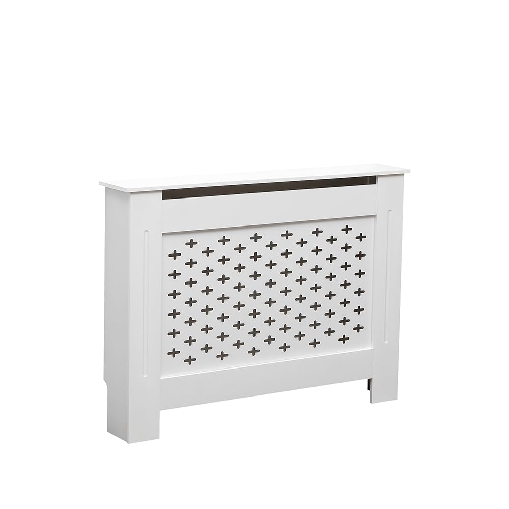 Home Source Radiator Cover Wooden Wall Cabinet Shelf Decorative Grill, White, Medium 112cm