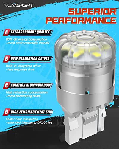 Novsight 7440 Wy21W Reverse Back Up Light Bulbs White, 300% Extremely Bright T20 W21W Reverse Backup Lights Bulb, Safer Driving 7441 7444 Led Bulbs Replacement For Back Up Lights, Pack Of 2 #TOP4
