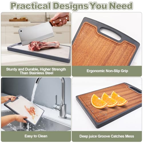 Tablas de Cortar Titanium para Cocina, Tabla de Corte Doble Cara de Madera 2 en 1 con Ranura para Jugo, GR1 Titanium de Calidad Alimentaria y Ébano, Fácil de Limpiar y Apta para Lavavajillas para Carne y Verduras miniatura 5