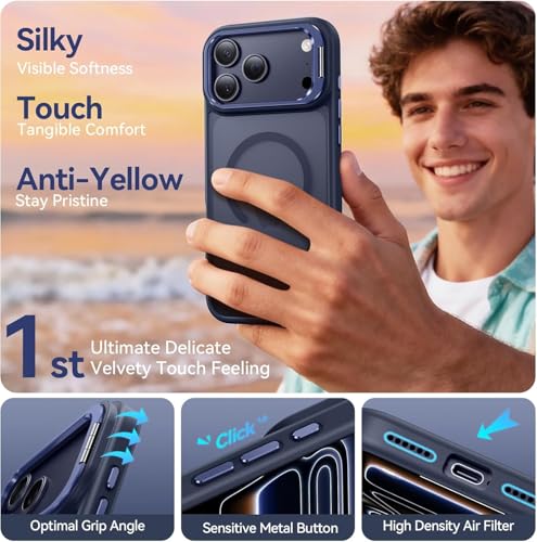 Image of MagPro case with stand for Apple iPhone 17 Pro Max | Magnetic Compatible Protective Cover, Strong Magnetic, Shockproof Armor, Scratch Resistant Polycarbonate Hard Back | Translucent Matte Blue
