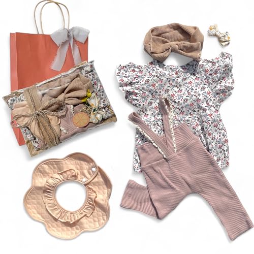 [mic.an] 出産祝い 女の子 ベビー服 70 セット スタイ ロンパース ラッピング 手提げ袋付き ミックアン (white, 70)