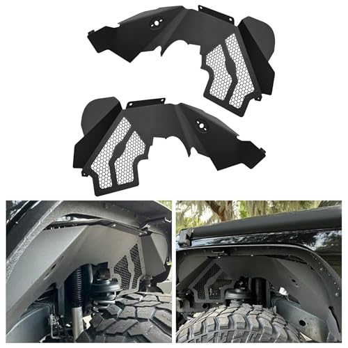 ECOTRIC Front Inner Fender Liners Compatible with 2007-2018 Jeep Wrangler JK & JKU Unlimited 2/4 Door Wheel Well Liners Mud Guards with Mesh Lightweight Aluminum (Black)