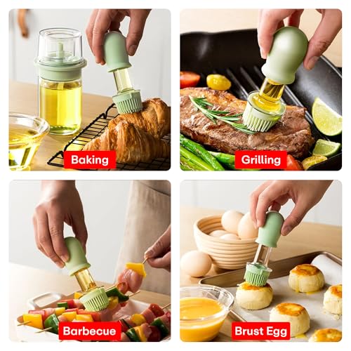 Image of PRIME PICK 2-in-1 Oil Dispenser Bottle With Silicone Brush Dual-Use Design For Pouring & Basting,180Ml Leak-Proof Glass Bottle,Measuring Scale For Cooking,Grilling,Baking,Green