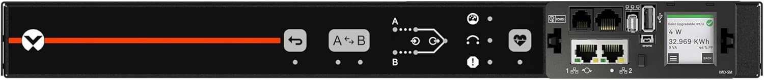 Vertiv Geist Switched Rack PDU - 1U| 30A| 120V| (12) NEMA 5-20R Receptacles| L5-30P Plug| 2.8kW Power Capacity| High-Contrast LCD| Next Generation Interchangeable Monitoring Device (IMD)| VP5N31A0