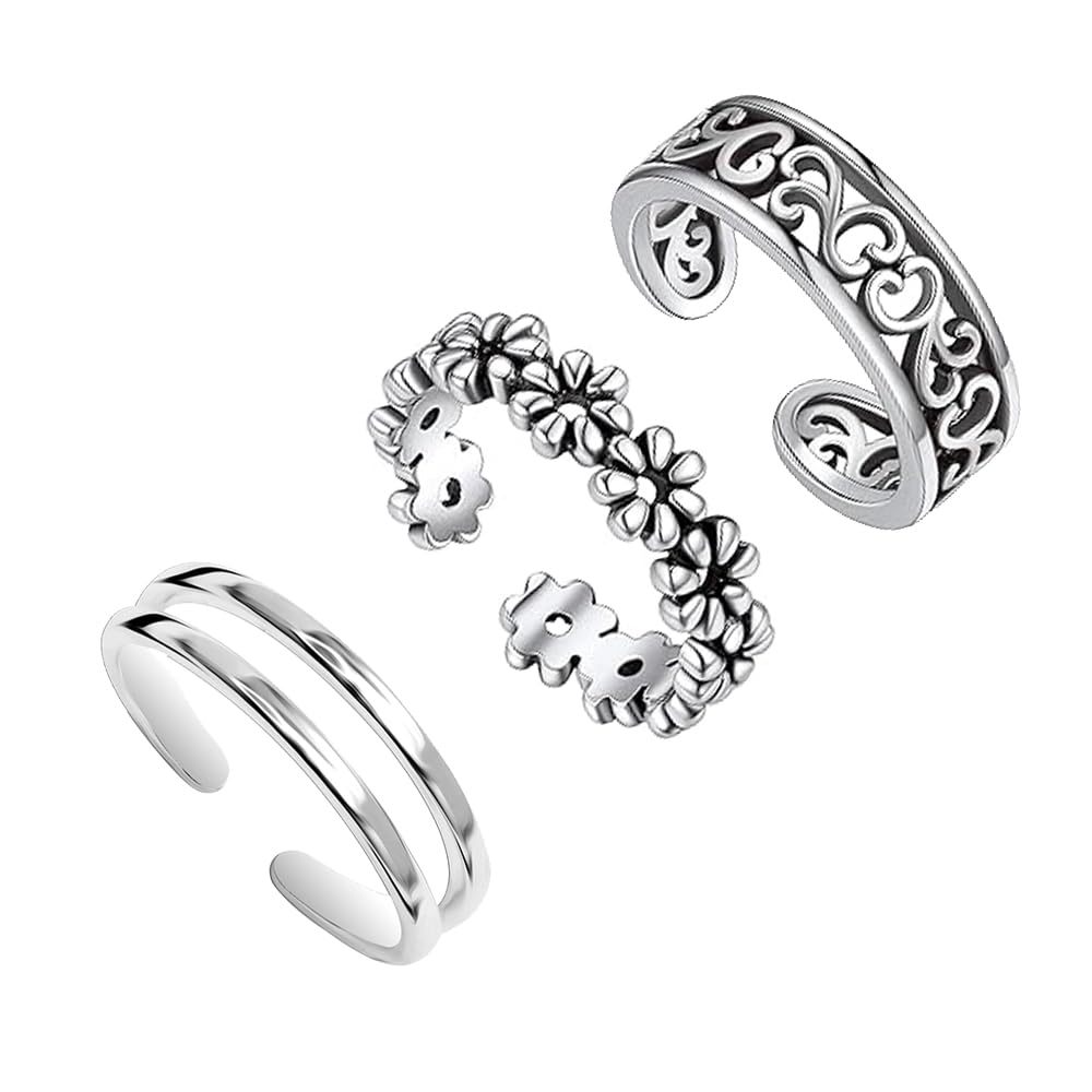 lecalla 925 Sterling Silver Minimalist Toe Rings Set of Toe Ring Lightweight Simple Antique Open Adjustable Toe Rings Beach Foot Jewelry Set for Women, Justerbara (4.15mm, 5.20-picture-40