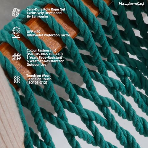 Image of SANIWERKE Porch Swing for 2, Double Hammock Swing with Footrest & S-Armrest, Adjustable Hanging, Durable Rope Net&Thick Wood, 650LBS, 50 inch Wide, Luxe Reclining Duo Swing for Patio Porch(Honey Meadow)