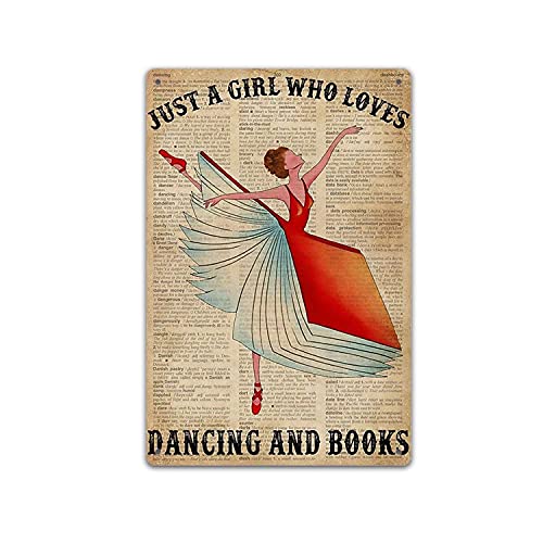 TRITXIY Dictionary Dancing Book Girl Red Head Vertical Poster, Girl Love Books Vintage Wall Art, Book Lover Poster,Tin Sign Metal Decor Metal Sign Wall Metal Tin Sign-8x12inch(20x30cm)