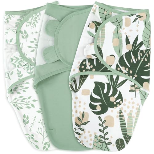 Yoofoss Baby Swaddles 3-6 Months 100% Cotton Newborn Swaddle Blanket 3 Pack Tog 0.5 Adjustable Velcro Swaddle, Breathable Soft Swaddle Sack(Medium)