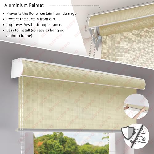 Image of HIPPO 180 GSM HDPE Outdoor Balcony Roller Blind, UV & Dust Protection Corded Roll Up and Down Light Filtering Blinds for Garden (Ivory, 4FTX5FT)