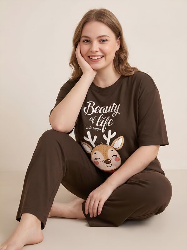 Image of My Swag Womens Cotton Printed Nightsuit Set |T-Shirt & Pajama Pants | Soft Breathable Sleepwear and Loungewear for Women
