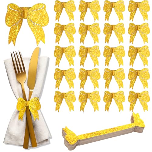 100 Pcs Gold Bow Napkin Rings Disposable Paper Napkin Rings