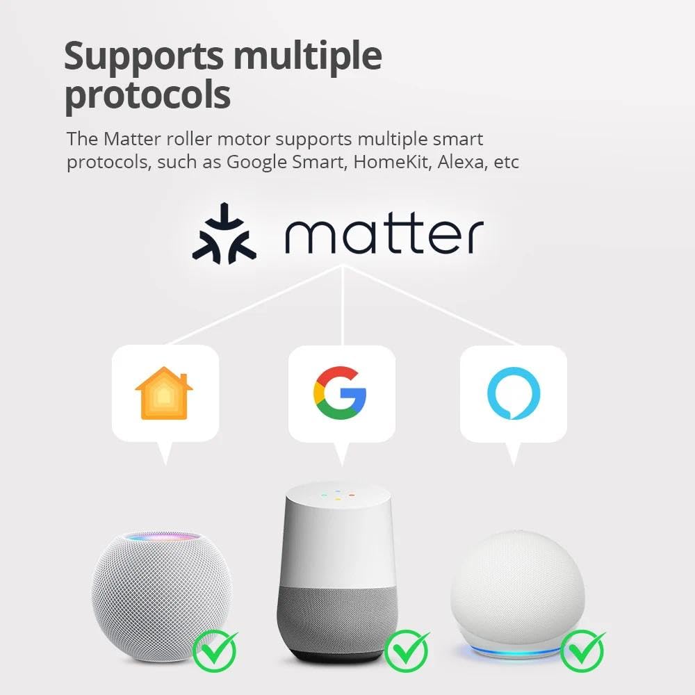Motore per Tende a Rullo Smart WiFi Matter per Tubo da 17/25/28mm, Controllo APP Abilitato Matter Homekit, Comando Vocale Siri, Motore DC da Inserire (Motore+Telecomando a 9 Vie)