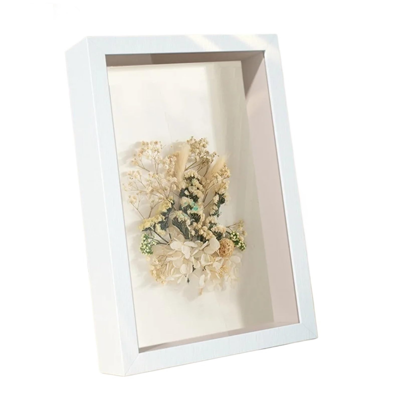 2PCS 3D Cube Range Deep Box Flower Shadow Specimen Frame Memory Display Floating Case Medals Hollow Photo for Tabletop and Wall(White,7 inches)