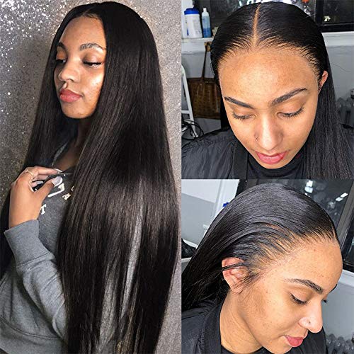 Glueless Lace Wigs Human Hair Brazilian Straight Lace Front Wigs with Baby Hair Pre-Plucked Hairline 100% Unprocessed Virgin Hair Lace Frontal Wigs Human Hair for Women (14inch, Natural Color)