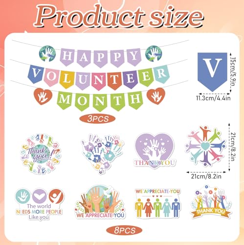 Image of Volunteer Appreciation Decorations - 11PCS Happy Volunteer Month Party Banners Hanging Swirls Decor, Volunteers Month Appreciation Support Thank You Party Supplies Decoration