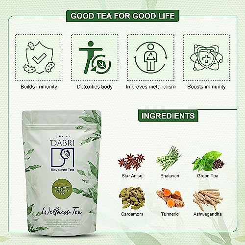Image of Dabri Immunity Support Tea 100gm Pouch| Pure Natural Organic Loose Leaves | Pure Taste Wellness Tea | Boosts Immunity, Detoxifies Body, Improves Metabolism & Digestion | Herbal Loose Leaf Blend