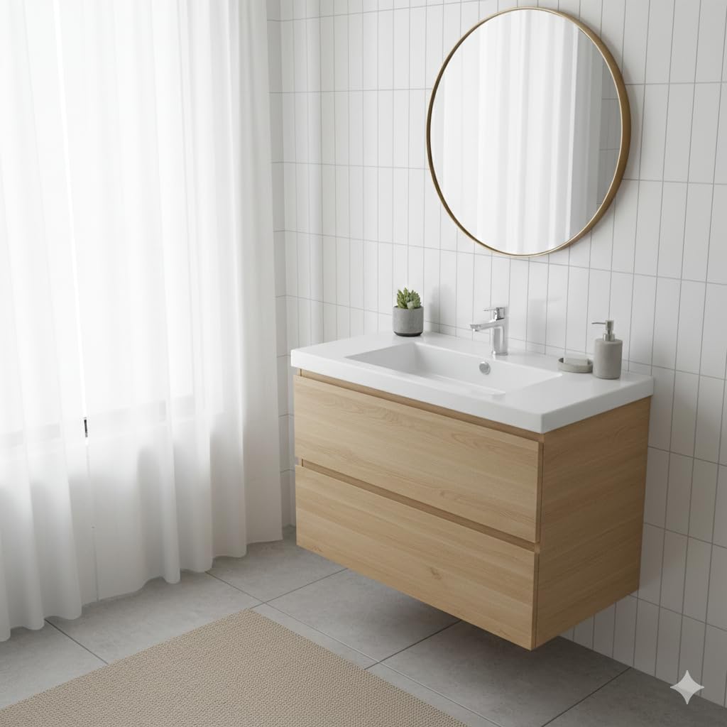 BRICOZONE Lavabo Da Incasso Rettangolare 101x36 Cm In Ceramica Bianca Lucida Monoforo Con Troppopieno Installazione Sottopiano O Soprapiano Per Bagno Moderno