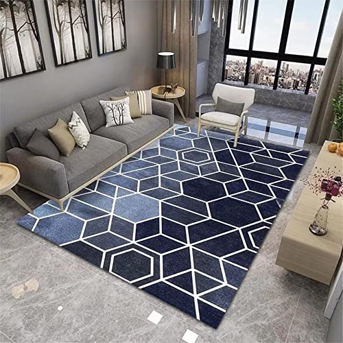 Tapis moderne salon bleu 60x90cm géométrique et durable