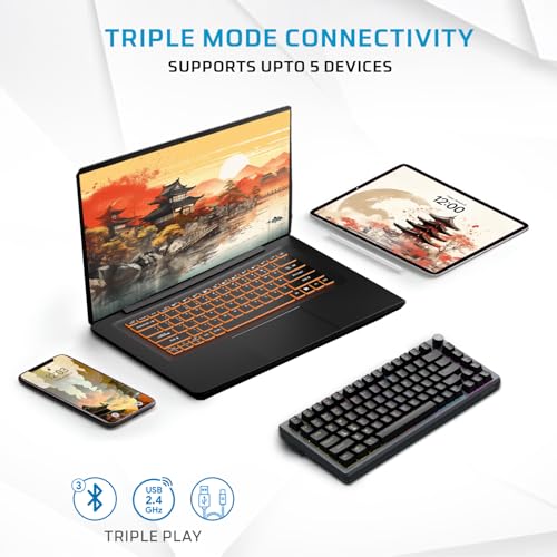 Image of EvoFox Katana X2 TKL Gaming Mechanical Keyboards Wireless -Tri-Mode (BT /2.4G /Wired), Silent Red Switches, 1000Hz Polling Rate, Vivid and Dynamic Backlighting, 4000mAh Battery,Volume Knob (Black)