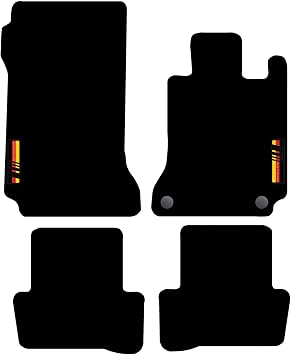 Carsio Carpet Car Mats For Mercedes C Class 2007 to 2014 Auto Made in Germany logo 2 Clips Tailored Fit Floor Mat Complete Accessory Custom Fitted - All Weather, Anti-Slip Backing & Black Trim