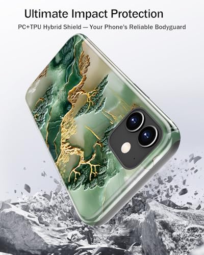 Image of Goodon for iPhone 12 Mini Case Cute - Wireless Charging Compatible - Dual-Layer Hard Shell + Silicone Cover - Protective Phone Case with Trendy Designs for Women - Gold Inlaid Jade Carving