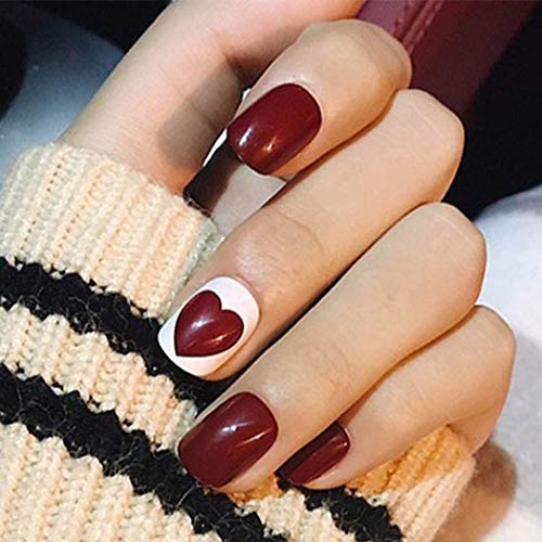 Casdre Short Square Fake Nails Red Glossy Press On Nails Love Full Cover False Nails for Women and Girls(Pack of 24)
