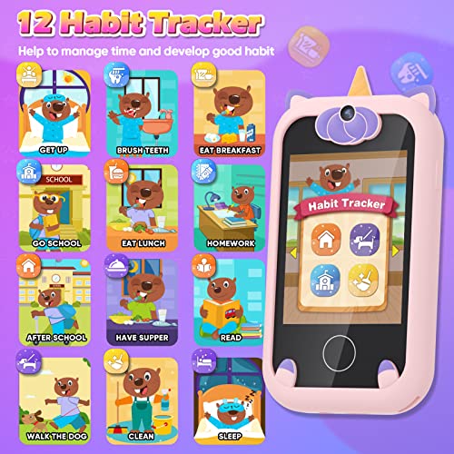 Lizzbey Kids Phone Toddler Toys For Girls Age 3-8,Birthday Unicorns Gifts For Girls Age 3-6,Portable Touchscreen Learning Toy For 3 4 5 6 7 8 Year Old Girl With Camera 8G Sd Card #TOP4