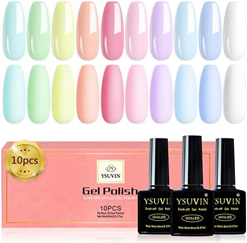 Yueshop 10pcs Gel Nail Polish Set, 10 Colors Nude Pink Brown White Glitter Gold Sliver Gel Polish Set Soak off UV/LED Gel Nail Polish Long Lasting Gel Varnish Manicure Set 8ml x10pcs (LIGHT+GLITTER)