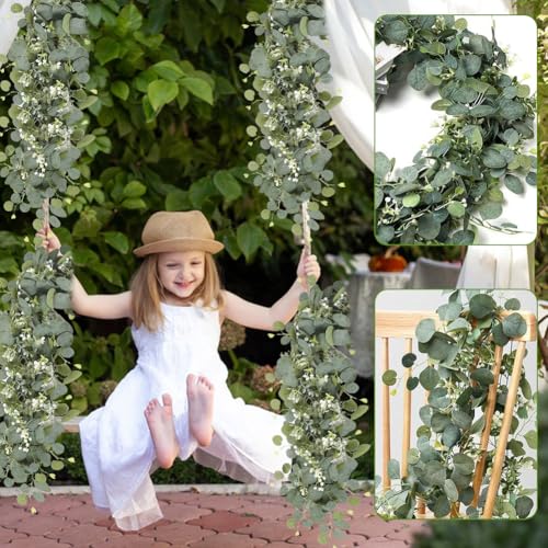 Guirlande d'eucalyptus artificielle fleurs blanches vigne pour décoration arche mariage - 5
