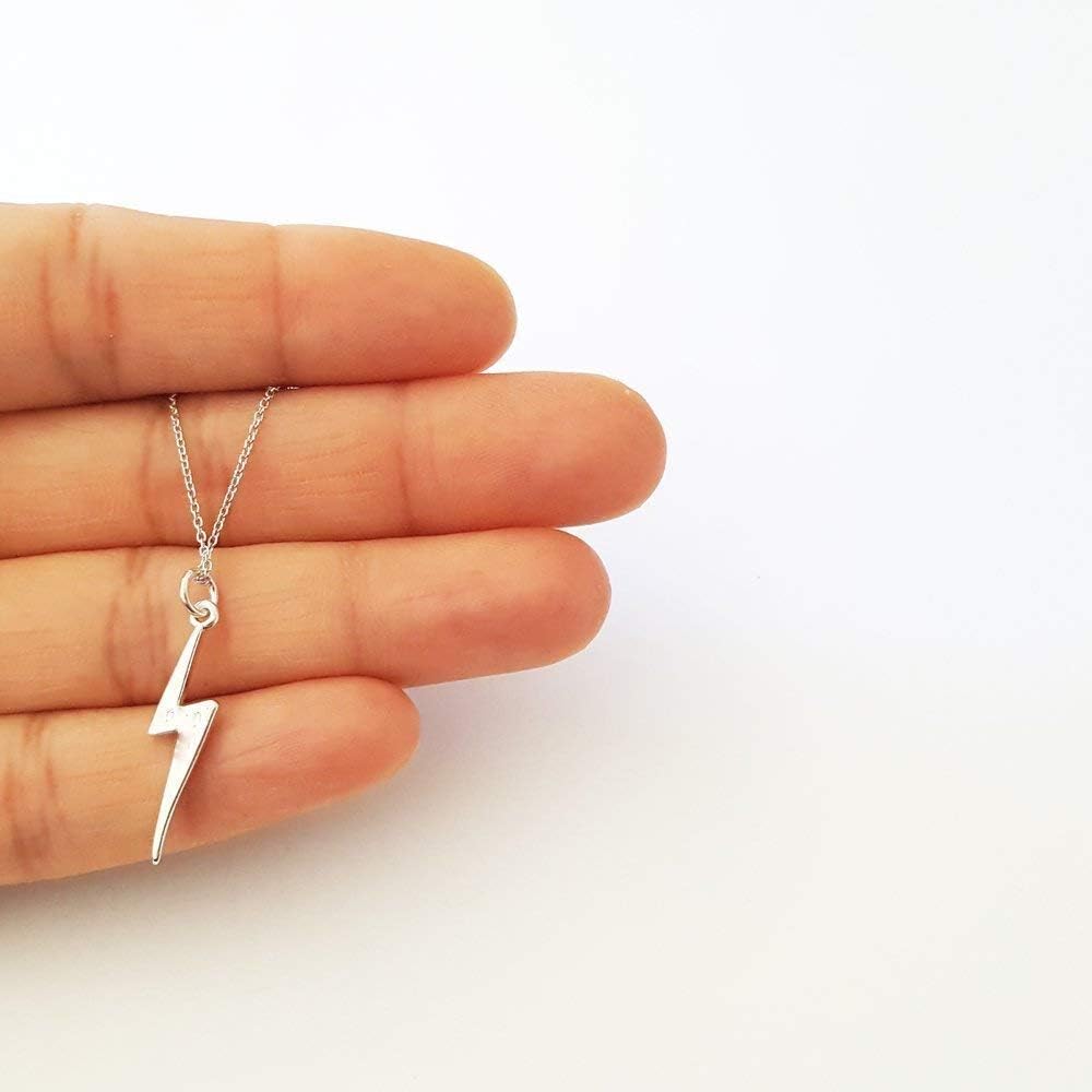 Lightning Bolt Charm Sterling Silver Necklace 18"