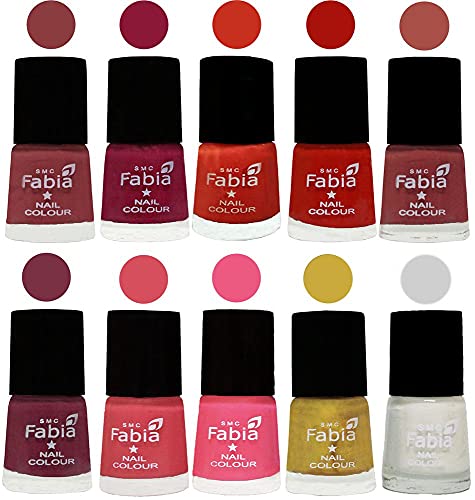 Image of SMC Fabia ALL IN ONE (PACK OF 10), Long Lasting Glossy Nail Polish, 6 ml Each, All Vibrant Colours,02458