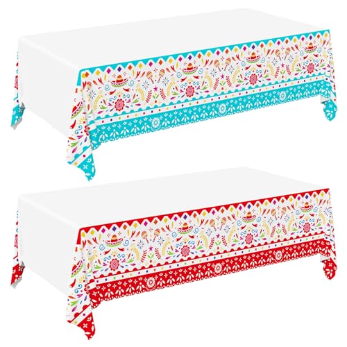 Gatherfun Fiesta Party Supplies & Cinco de Mayo Decorations - Ultimate 2-Pack Mexican Party Supplies with Vibrant Disposable Plastic Tablecloth, 54x108, Mexican Birthday, Taco Events