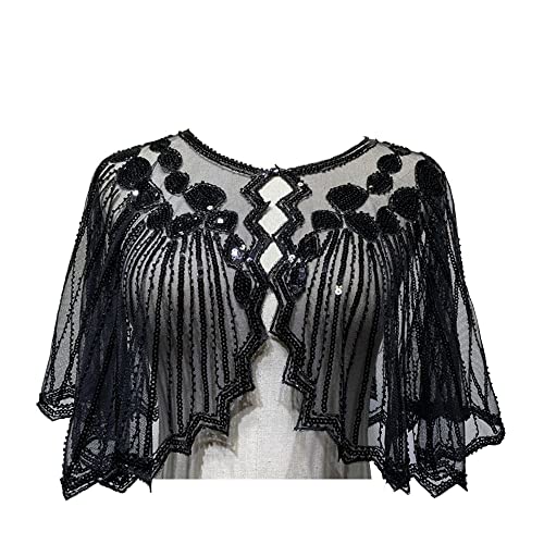 Lady's 1920s Shawl, Bridal Shawl Cover Up Evening Cape Sequin Deco Flapper Gatsby Themed And Wedding Party Shawl