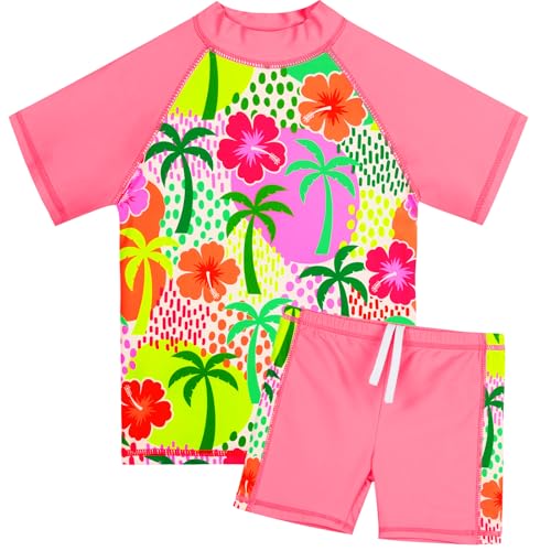 Image of TFJH E Girls Short Sleeve Swimsuit Two Piece Swimwear UPF 50+ UV 3-12 Years