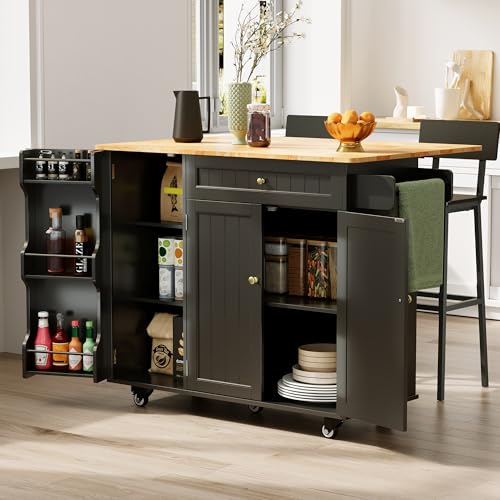 Xbro Kücheninsel mit Arbeitsplatte Küchenwagen auf 5 Rädern mit Ablage und 1 Schublade für Küche und Esszimmer 130 × 75 × 88 cm Schwarz