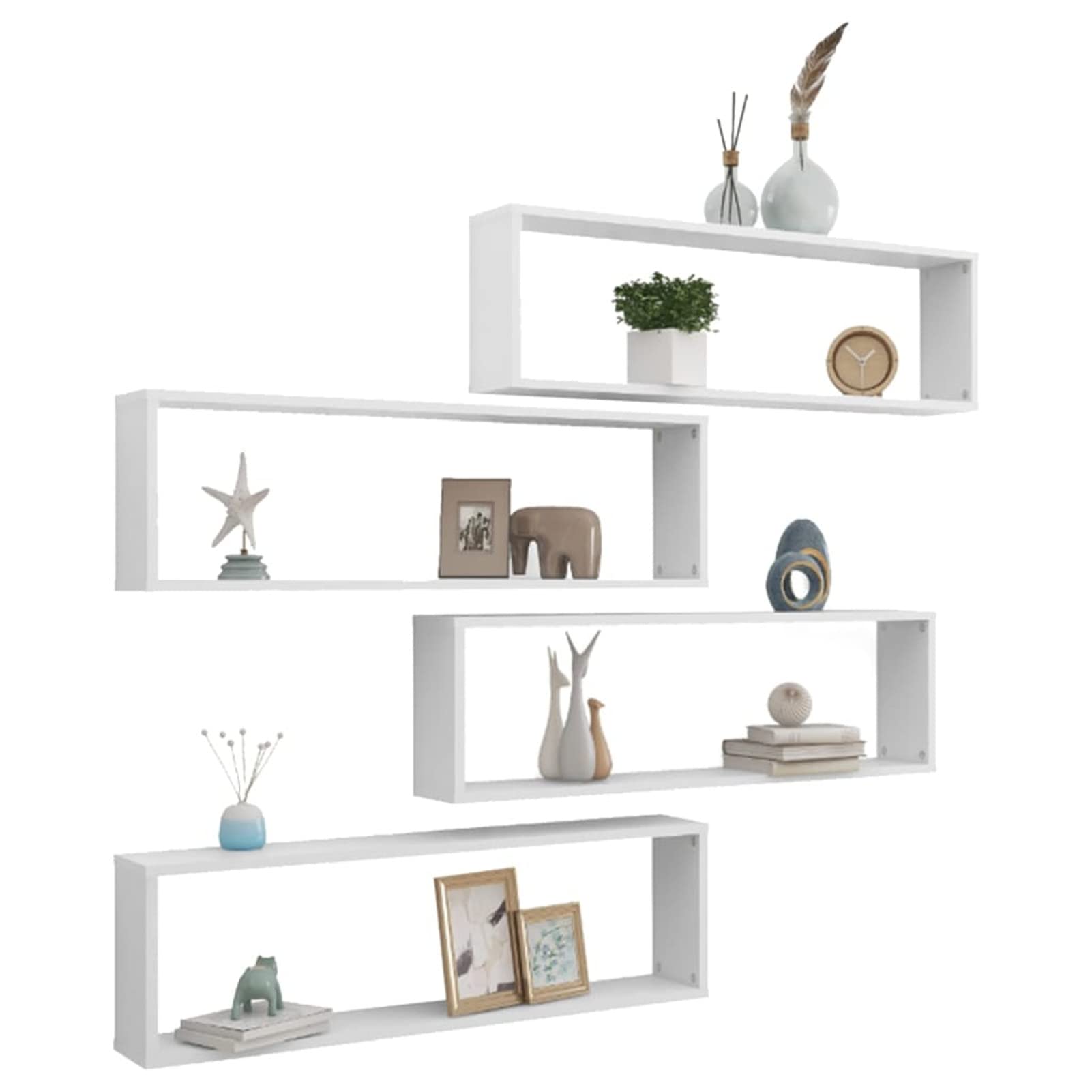 Rantry Mobili Mensole Parete a Cubo 4 pz Bianco 100x15x30 cm in Multistrato, Mobile a Parete Appendere Ripiano, per Ingresso Ripiano in Stile Moderno Mobili da Corridoio