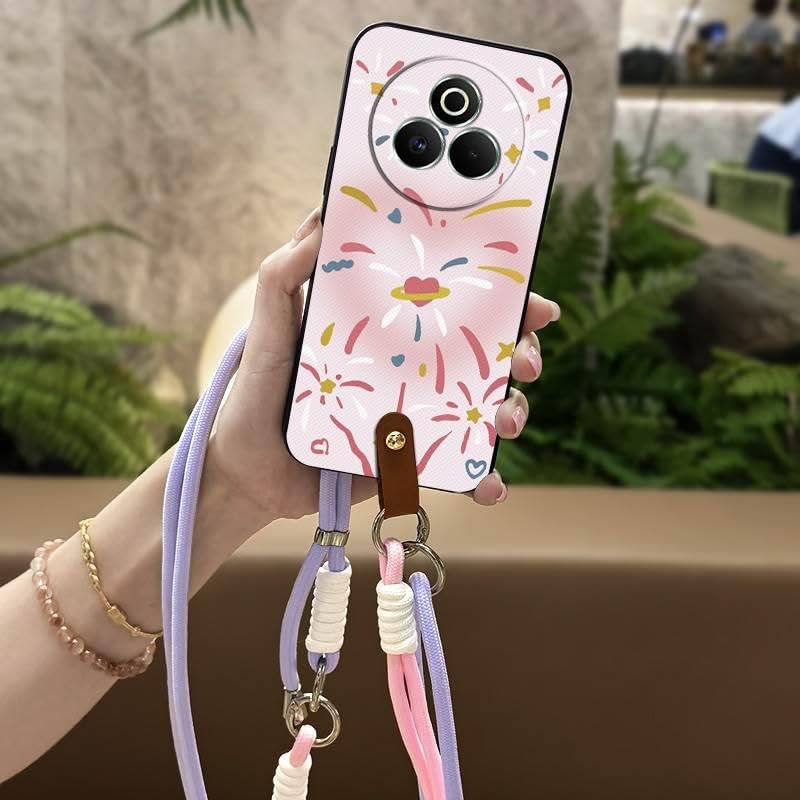 Phone Case Compatible with Realme P3 Pro 5G, Design Silicone Anti-dust Crossbody Necklace Cute Diagonal Anti-knock Lanyard TPU Durable