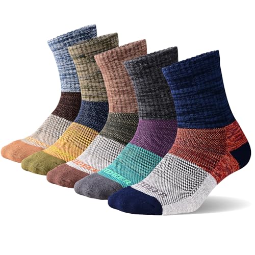 FEIDEER Men's Thick Cotton Full Cushion Quarter Crew Socks for Outdoor Hiking Everyday, Midweight, 5 Pairs (5MS20605-XL)