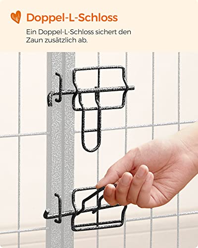 Feandrea Freilaufgehege, Laufstall DIY, mit 8 Gitterplatten je 77 x 60 cm, 2 L-förmige Riegel, transportabel, für innen und außen, Haustiere ohne Halsband, grau PPK86G