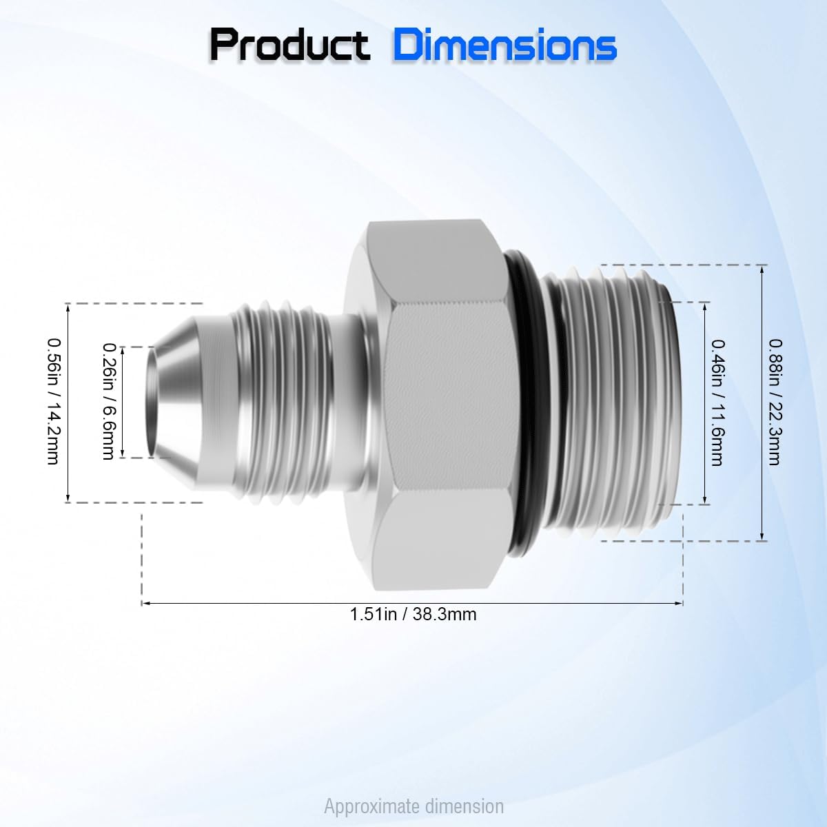 Hydraulic Hose Connector 3/8" JIC Male x 5/8" SAE ORB Male Straight Converter Hydraulic Pipe Joints Adapter Fitting 6400-06-10 for Hydraulic Systems (2 Pack)