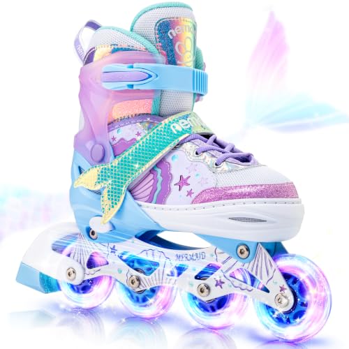 NEMONE Girls Adjustable Light up Inline Skates
