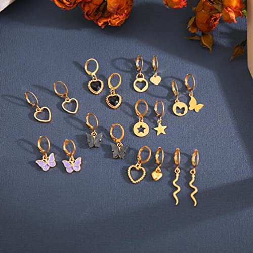 Black Peach Heart Earrings Acrylic Butterfly Earrings Women's Fashion Heart Star Snake Combination Earrings Set Of 9 #TOP4
